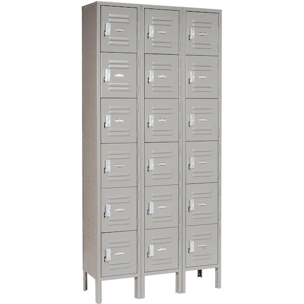 Global Industrial 6-Tier 18 Door Box Locker, 12W x 18D x 12H, Gray, Assembled 269697GY - main